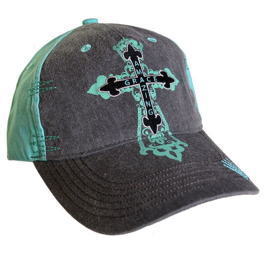 Cherished Girl Womens Cap Amazing Grace Cross Cherished Girl® apparel cap Hats Hats / Beanies Women's