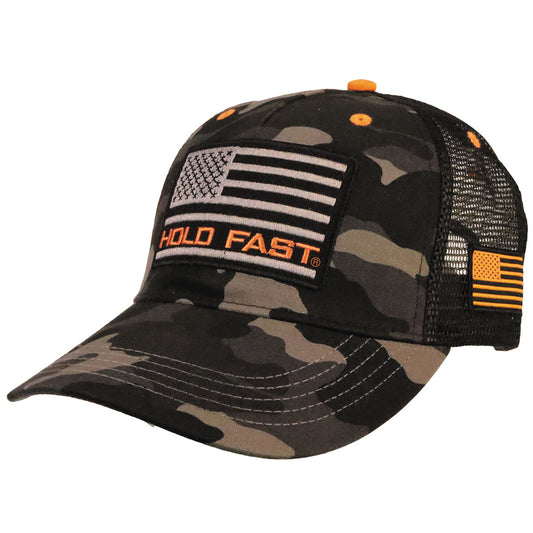 HOLD FAST Mens Cap Black And Grey Camo Flag HOLD FAST® apparel cap Hats Hats / Beanies Mens