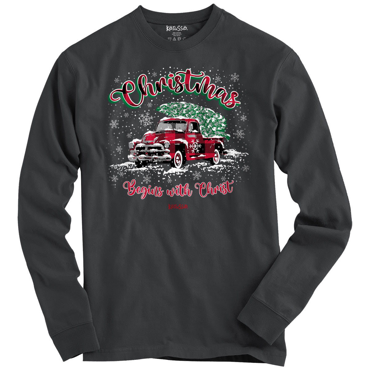 Kerusso Christmas Long Sleeve T-Shirt Christmas Tree Truck Kerusso® apparel Fall 2024 Long Sleeve Long Sleeve Shirts Mens New Women's