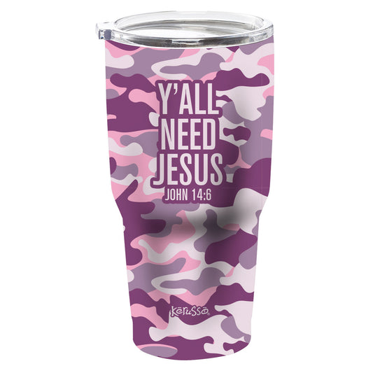 Kerusso Y'all Need Jesus 30 oz Stainless Steel Tumbler Kerusso® 2022 accessories Adults Cup Current Drinkware Spring 2022 Tumbler