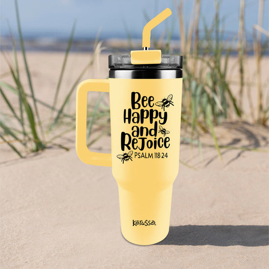 Kerusso 40 oz Stainless Steel Mug With Straw Bee Happy And Rejoice Kerusso® accessories Cup Drinkware