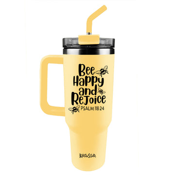 Kerusso 40 oz Stainless Steel Mug With Straw Bee Happy And Rejoice Kerusso® accessories Cup Drinkware