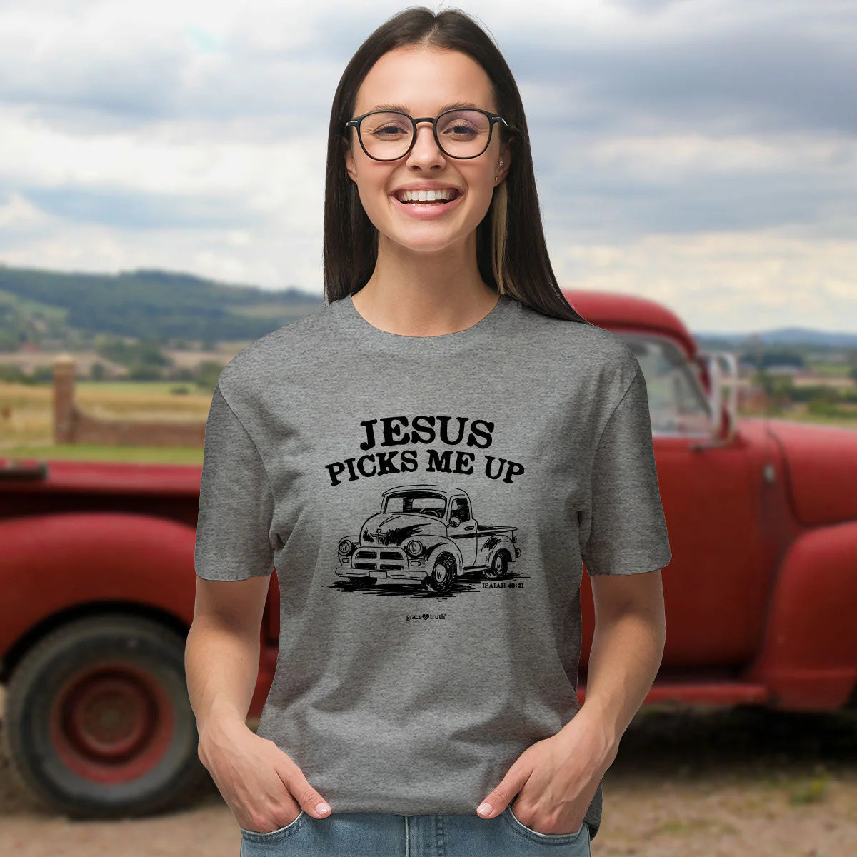 grace & truth Womens T-Shirt Jesus Picks Me Up grace & truth® Apparel Short Sleeve T-shirts Women's