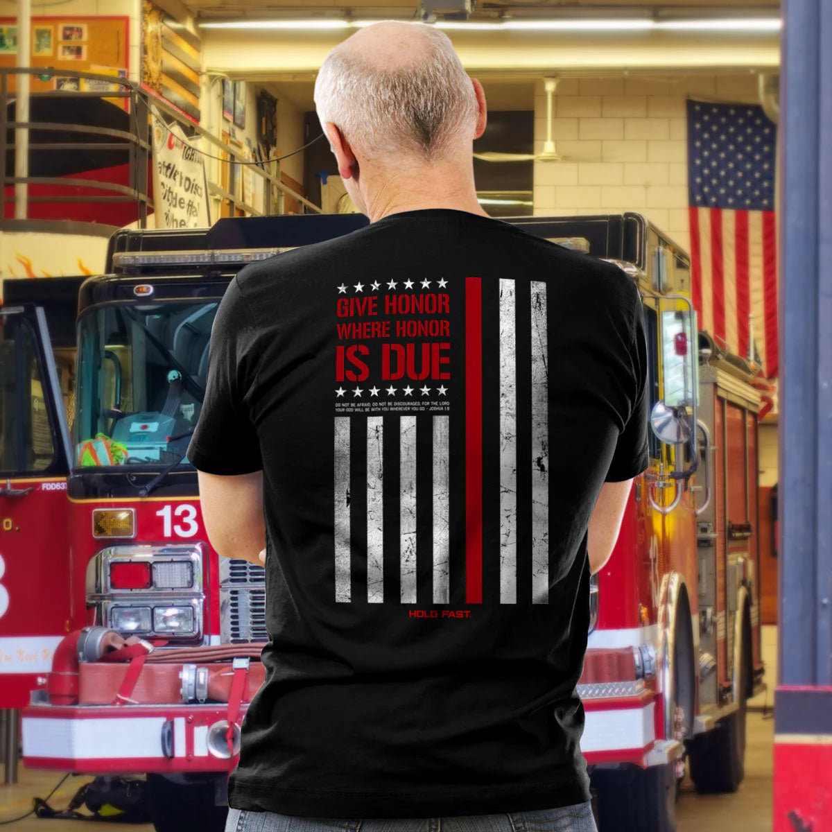 HOLD FAST Mens T-Shirt Firefighter Flag HOLD FAST® Apparel Mens Short Sleeve T-shirts